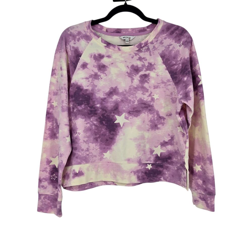 NWOT Wildfox Purple Tie Dye Star Round Neck Cotton Blend Lounge Sweatshirt Sz M